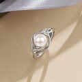 wholesale 925 Sterling Silver Real Natural Freshwater Pearl Adjustable Open Ring for Women-0-1