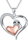 wholesale 925 Sterling Silver Heart-Shaped Sloth Pendant Necklace for Women's Gifts-0-0