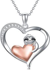 wholesale 925 Sterling Silver Heart-Shaped Sloth Pendant Necklace for Women's Gifts-Sloth Hug Heart