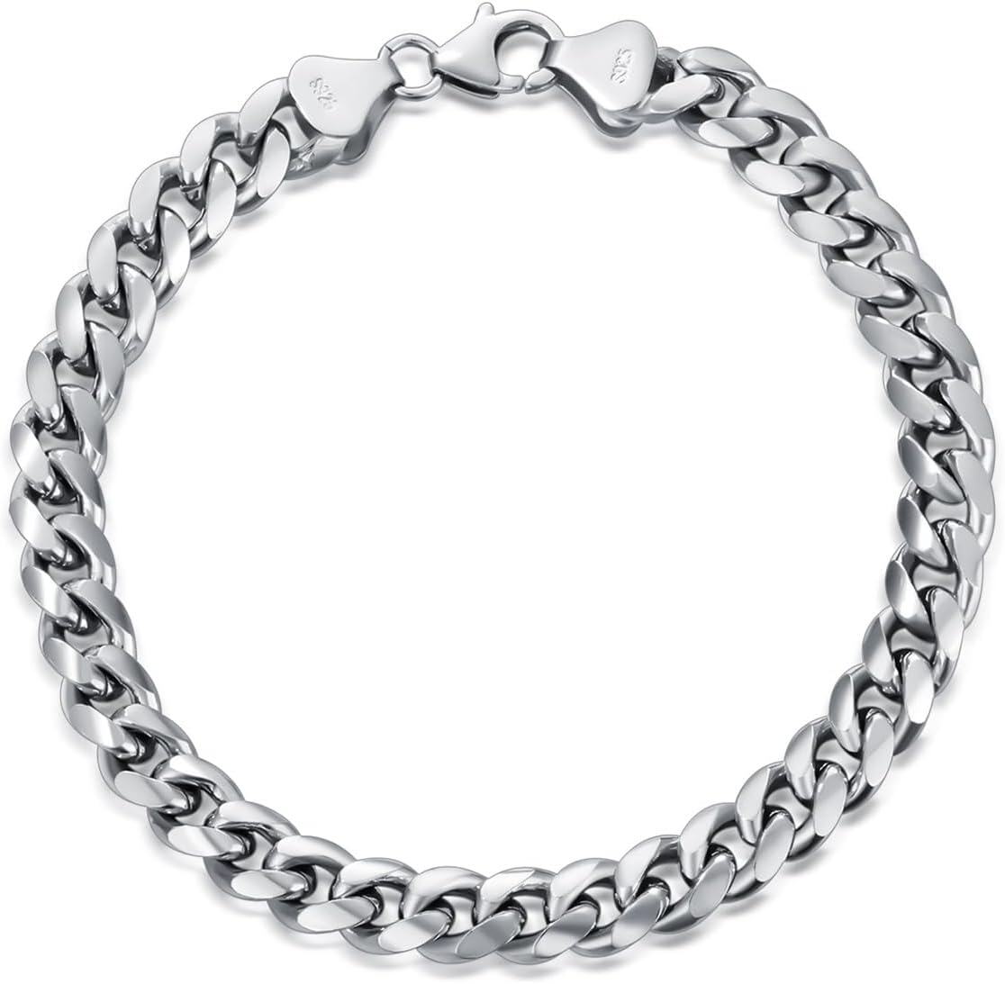 925 Sterling Silver Cuban Link Chain Bracelet for Men/Women - 3/4/7 mm Widths with Lobster Claw Closure (Length: 7-9 inches)-0-0