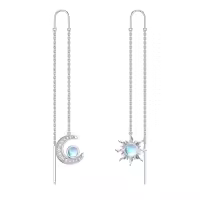 wholesale 925 Sterling Silver Sun & Moon Rainbow Moonstone Threader Dangle Earrings Wholesale-B3-Silver+sun and moon