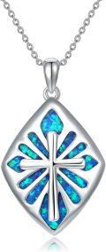 wholesale 925 Sterling Silver Blue Opal Cross Pendant Necklace for Women and Men-0-0