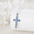 wholesale 925 Sterling Silver Blue Glitter Wave Patterned Cross Pendant Necklace for Women Men Christmas Gift-0-2