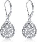 wholesale 925 Sterling Silver Floral Teardrop Leverback Drop Earrings-0-4