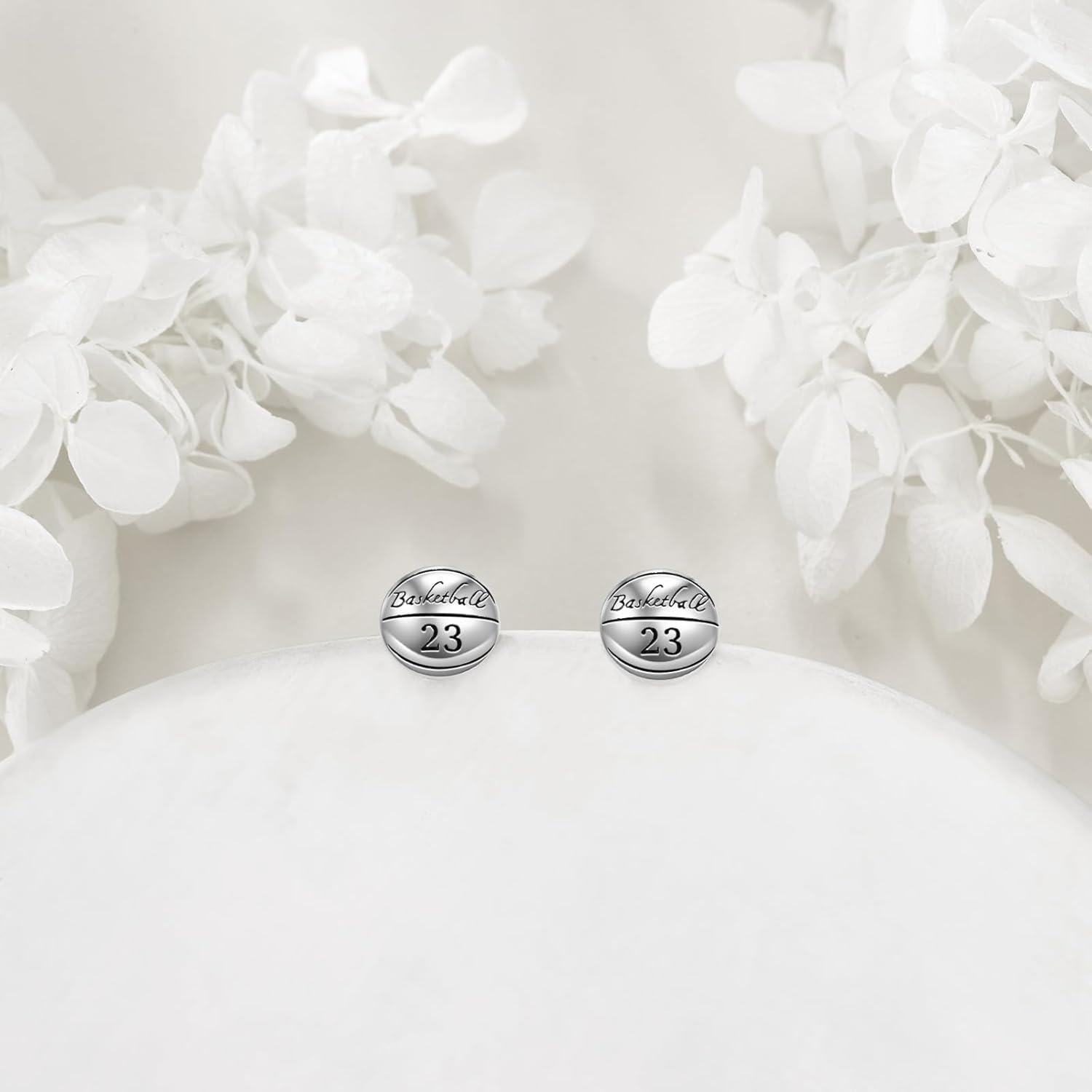 925 Sterling Silver Basketball 23 Stud Earrings Sporty Gift for Her-0-2