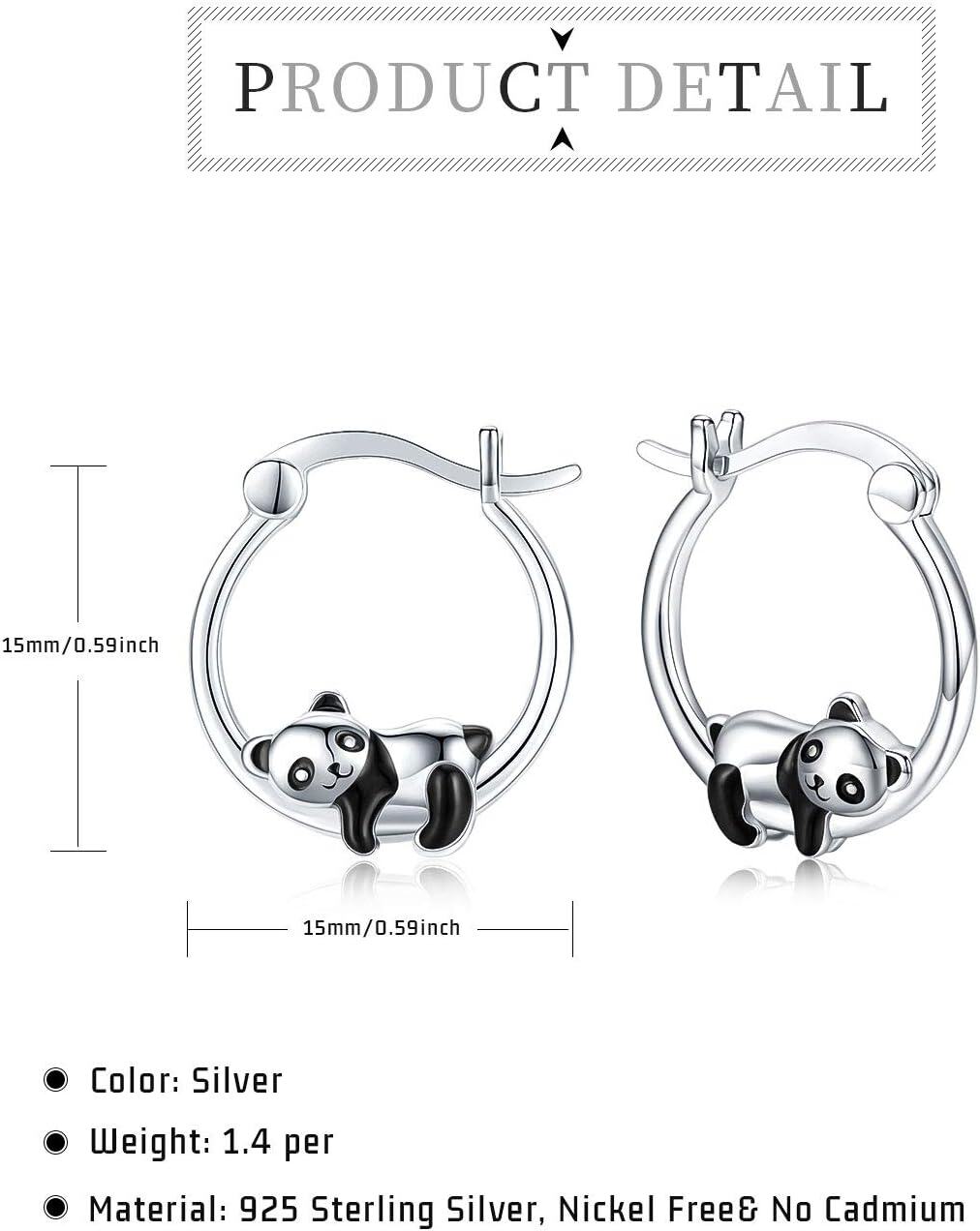 925 Sterling Silver Panda Animal Charm Huggie Hoop Earrings for Women Girls  43mm Diameter-0-2