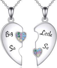wholesale 925 Sterling Silver Big Sis Little Sis Heart Pendant Necklaces for Sisters Matching Jewelry Set-Big Sis Little Sis Necklace for 2