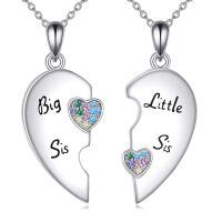 wholesale 925 Sterling Silver Big Sis Little Sis Heart Pendant Necklaces for Sisters Matching Jewelry Set-Big Sis Little Sis Necklace for 2