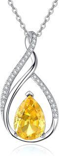 wholesale 925 Sterling Silver Citrine & Cubic Zirconia November Birthstone Necklace-0-0