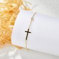 wholesale 14K Gold Cross Black Onyx Chain Bracelet Holiday Gift for Her-0-3