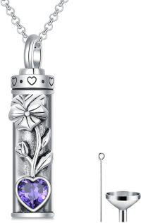 wholesale 925 Sterling Silver Birthstone Floral Bar Urn Necklace for Ashes  Char-02-February-Violet