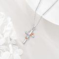 wholesale 925 Sterling Silver Love Cross with Pink Roses and CZs Pendant Necklace-0-2