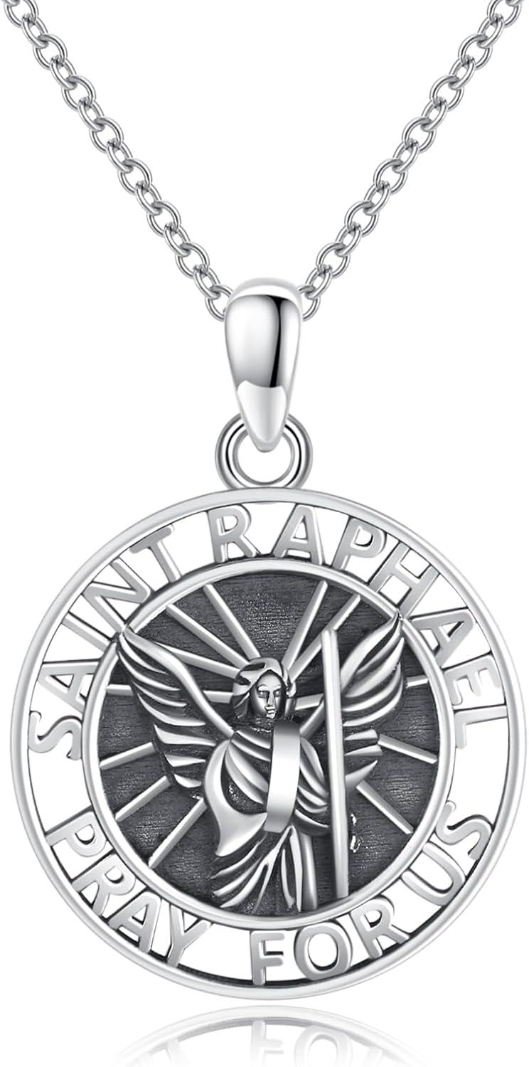 Sterling Silver Stone Saint George Shield Jesus Archangel Knight Templar Armor Pendant Necklace for Men-Archangel Raphael Necklace