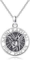 wholesale 925 Sterling Silver Angel Raphael Pray For Us Medal Cross Pendant Chain Necklace  for Women Girls-0-0