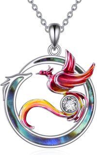 wholesale 925 Sterling Silver Rainbow Dragon Pendant with Cubic Zirconia and Abalone Shell Inlay Necklace-Phoenix