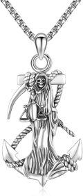 wholesale 925 Sterling Silver Grim Reaper on Anchor Pendant Chain Necklaces for Men & Women-0-0