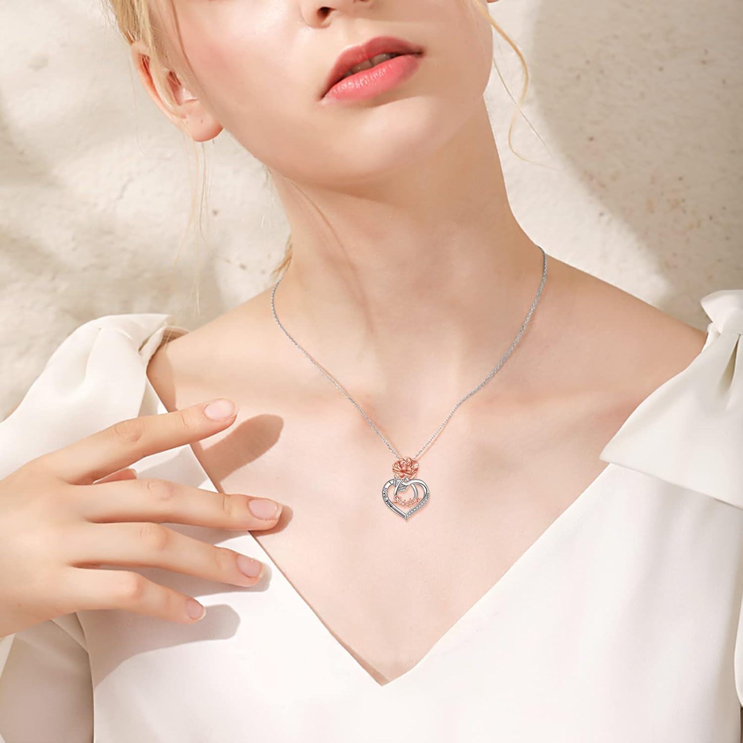wholesale 925 Sterling Silver Rose Heart I Love You Sister Pendant Necklace - Fashion s for Women-0-2