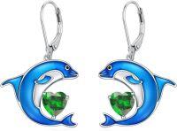 wholesale Sterling Silver Birthstone Blue Dolphin Dangle Earrings for Women-May