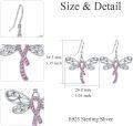 wholesale 925 Sterling Silver Pink Ribbon Butterfly Dragonfly Dangle Earrings for Breast Cancer Awareness Gifts-0-3