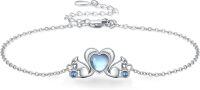 wholesale 925 Sterling Silver Heart-Shaped Moonstone Squirrel and Blue Topaz Adjustable Bracelet-Squirrel