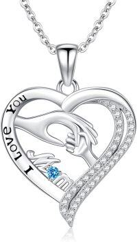 wholesale 925 Sterling Silver I Love You Mom Moonstone Heart Pendant Necklace-Mothers Day Necklace-CZ