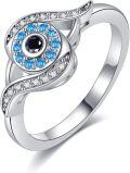 wholesale 925 Sterling Silver Blue Crystal Evil Eye Adjustable Ring for Women-0-0