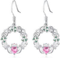 wholesale 925 Sterling Silver Birthstone Claddagh Celtic Knot Dangle Earrings for Women-Silver October