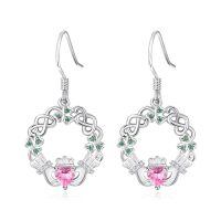 wholesale 925 Sterling Silver Birthstone Claddagh Celtic Knot Dangle Earrings for Women-Silver October