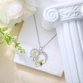 wholesale 925 Sterling Silver Daisy Flower and Honeybee Heart Pendant Necklace for Women Mothers' Gifts on Valentine's Day & Christmas-0-2
