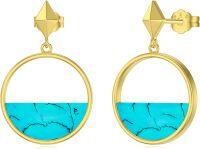 wholesale 925 Sterling Silver Round Genuine Turquoise Drop Earrings for Women-Gold Plated