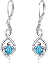 wholesale 925 Sterling Silver Turtle Drop Earrings with Blue Crystal Stone for Women Girls  4cm Long-Turtle