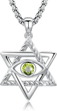 wholesale 925 Sterling Silver Star of David Evil Eye Pendant with Birthstone-A8-August