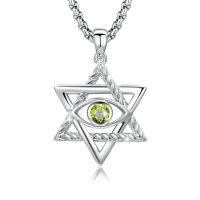 wholesale 925 Sterling Silver Star Of David Pendant With Green Eye Design-A8-August