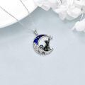 wholesale 925 Silver Black Cat Blue Enamel Crescent Moon Star Pendant Necklace-0-4