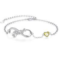 wholesale 925 Sterling Silver Birthstone Sister Infinity Bracelet with Heart-11 Nov