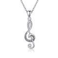 wholesale 925 Sterling Silver Treble Clef Music Note Pendant Necklace With Cubic Zirconia Stones-0-0