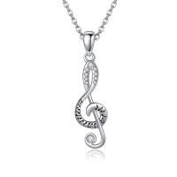 wholesale 925 Sterling Silver Treble Clef Music Note Pendant Necklace With Cubic Zirconia Stones-Music