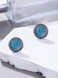 wholesale 925 Sterling Silver Turquoise Round Studs Norse Viking Earrings for Men Women Punk Gothic Jewelry 48mm Diameter-0-3