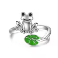 TOUPOP Sterling Silver White Gold Plated Cubic Zirconia Adjustable Frog Ring-0-0