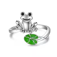 TOUPOP Sterling Silver White Gold Plated Cubic Zirconia Adjustable Frog Ring-undefined
