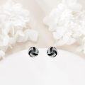 wholesale 925 Sterling Silver Black Enamel and Cubic Zirconia Sporty Stud Earrings for Women-0-2