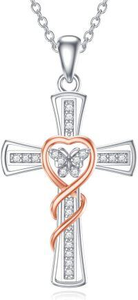 wholesale TOUPOP Cross Necklace For Women 925 Sterling Silver Butterfly Necklace Faith Jewelry Christian Pendant Necklace For Women Gift For Birthday -undefined