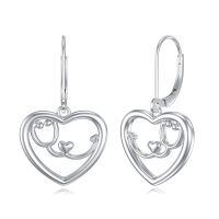 wholesale Silver 925 Sterling Silver Moonstone Filigree Heart Drop Earrings 925 Jewelry for Women Girls Gift Idea-Stethoscope Heart