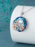 TOUPOP Sterling Silver Blue Crystal Sunflower Leaf Pendant Necklace-0-2