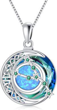 wholesale  Sterling Silver Blue Crystal Opal Zodiac Constellation Necklace -05-Taurus(4.20-5.20)-Emerald