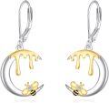 wholesale 925 Sterling Silver Honeycomb with Bee Drop Earrings for Women Girls  4cm Long Leverbacks-0-0