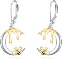 wholesale 925 Sterling Silver Honeycomb with Bee Drop Earrings for Women Girls  4cm Long Leverbacks-silver