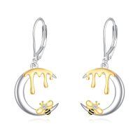 wholesale 925 Sterling Silver Honeycomb with Bee Drop Earrings for Women Girls  4cm Long Leverbacks-silver