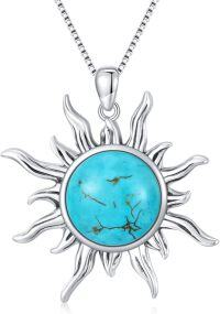 wholesale 925 Sterling Silver Sun Turquoise Pendant Necklace Genuine Gemstones Western  for Women-A_Turquoise