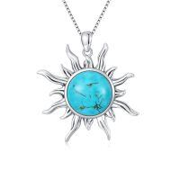 wholesale 925 Sterling Silver Turquoise Sunburst Pendant-A_Turquoise